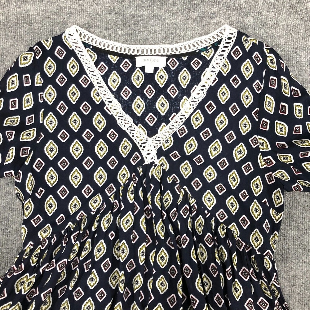 UMGEE USA Blouse Women's Size S Boho Tunic V-neck Crocheted Neckline Ruffle - Picture 9 of 13